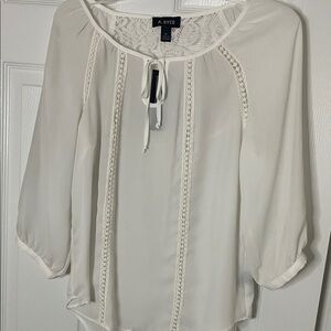 NWT. A. Byer Cream Lace Accent Blouse
